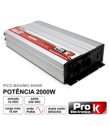 Conversor 12Vdc para 230VAc 2000W Onda Pura - PKIP200012