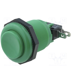 Pulsador Grande ON-(ON), SPDT; 10A/250VDC; green; Ø:23.6mm - VAQ7R151C23