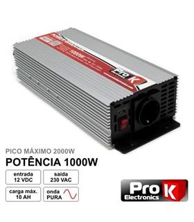 Conversor 12-220Vdc 1000w Onda Pura - PI1000P